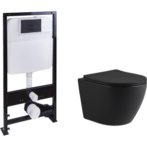 Унитаз подвесной безободковый с инсталляцией SantiLine SL-5025MB+SL-03 Унитаз подвесной безободковый с инсталляцией SantiLine SL-5025MB+SL-03