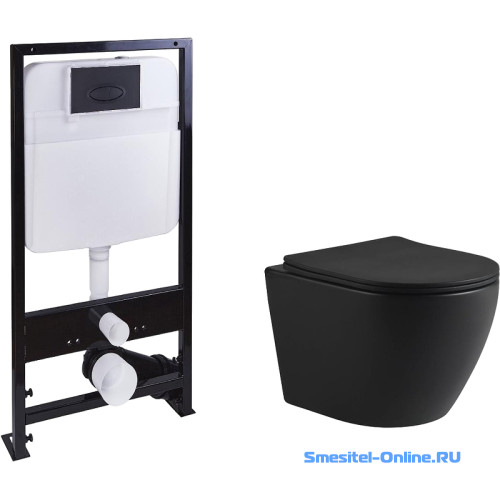 Фото  Унитаз подвесной безободковый с инсталляцией SantiLine SL-5025MB+SL-03