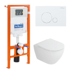 Комплект 4 в 1 Унитаз подвесной Cezares STYLUS-TOR CZR-6601-TH-TOR с сиденьем CZR-2316-SC + Система инсталляции для унитазов BelBagno BB002-80  с кнопкой смыва BB014-SR-BIANCO