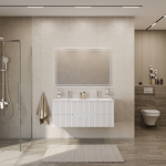 DUET-N База под раковину подвесная с двумя выкатными ящиками для раковины с двумя чашами, Bianco Lucido, 1200x457x500, DUET-N-1200-2C-SO-2-BL