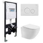 Комплект подвесной унитаз ABBER Bequem AC1100T белый с инсталляцией AC0105 и кнопкой AC0121MW белая матовая