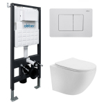 Комплект подвесной унитаз ABBER Bequem AC1100T белый с инсталляцией AC0105 и кнопкой AC0120MW белая матовая