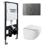 Комплект подвесной унитаз ABBER Bequem AC1131TC белый, с закрытым дном с инсталляцией AC0105 и кнопкой AC0121NG никель