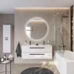 ECO-CER-N База под раковину подвесная с двумя выкатными ящиками, Bianco Lucido, 1200x457x500, ECO-CER-N-1200-2C-SO-BL