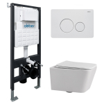 Комплект подвесной унитаз ABBER Rechteck AC1201 белый с инсталляцией AC0105 и кнопкой AC0121MW белая матовая