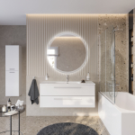 ECO-CER-N База под раковину подвесная с двумя выкатными ящиками, Bianco Lucido, 1200x457x500, ECO-CER-N-1200-2C-SO-BL