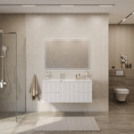 DUET-N База под раковину подвесная с двумя выкатными ящиками, левосторонняя, Bianco Lucido, 1200x457x500, DUET-N-1200-2C-SO-BL-L