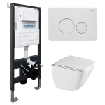 Комплект подвесной унитаз ABBER Rechteck AC1220TC белый, с закрытым дном с инсталляцией AC0105 и кнопкой AC0121MW белая матовая