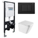 Комплект подвесной унитаз ABBER Rechteck AC1219TC белый, с закрытым дном с инсталляцией AC0105 и кнопкой AC0120MB черный матовый