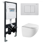 Комплект подвесной унитаз ABBER Bequem AC1131TC белый, с закрытым дном с инсталляцией AC0105 и кнопкой AC0120MW белая матовая