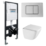 Комплект подвесной унитаз ABBER Rechteck AC1220TC белый, с закрытым дном с инсталляцией AC0105 и кнопкой AC0120 хром глянцевый