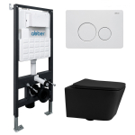 Комплект подвесной унитаз ABBER Rechteck AC1201MB черный матовый с инсталляцией AC0105 и кнопкой AC0121MW белая матовая