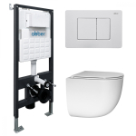 Комплект подвесной унитаз ABBER Bequem AC1132TC белый, с закрытым дном с инсталляцией AC0105 и кнопкой AC0120MW белая матовая