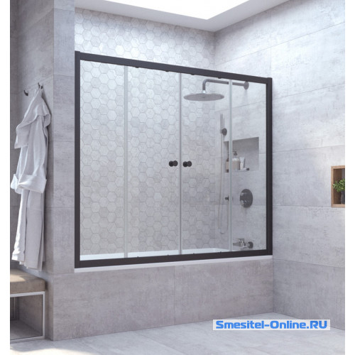 Фото Шторка на ванную Z2V NOVO 180 02М 01 профиль черный матовый стекло прозрачное