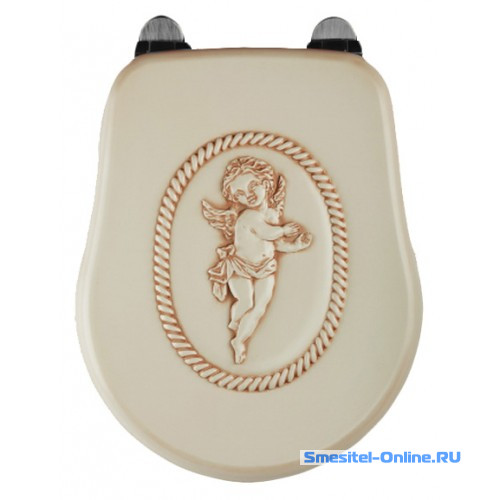 Фото  Крышка-сиденье с микролифтом Migliore Bella ML.BLL-26.114.DS.CR цвет Decape Sabbia с декором "Angel" хром