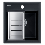 Мойка кухонная 46х51 Paulmark Stepia PM114651-BLM+A375-BS черный металлик, с коландером