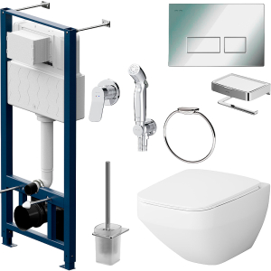 Унитаз с инсталляцией AM.PM Inspire 2.0 CK50GD белый, с сиденьем микролифт, клавишей, с гигиеническим душем и аксессуарами Унитаз с инсталляцией AM.PM Inspire 2.0 CK50GD белый, с сиденьем микролифт, клавишей, с гигиеническим душем и аксессуарами