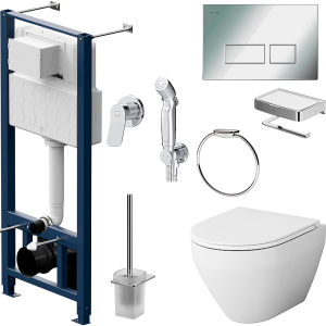 Унитаз с инсталляцией AM.PM Spirit V2.0 CK70HA белый, с сиденьем микролифт, клавишей, гигиеническим душем и аксессуарами Унитаз с инсталляцией AM.PM Spirit V2.0 CK70HA белый, с сиденьем микролифт, клавишей, гигиеническим душем и аксессуарами