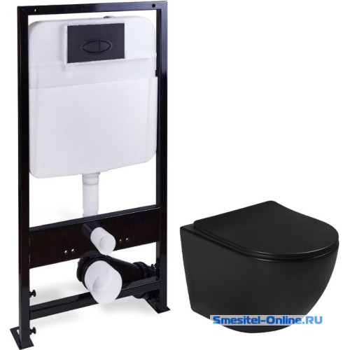 Фото Инсталляция с унитазом и кнопкой SantiLine SL-5018MB+SL-03 черный (комплект)