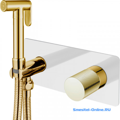 Фото Смеситель с гигиеническим душем Boheme Stick 127-WG.2 белый, золото