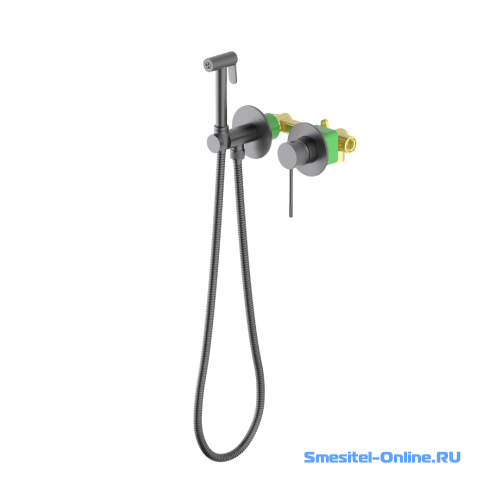 Фото Смеситель встроенный с гигиеническим душем с защитой от ожогов Timo Saona 2339/18SM черное золото