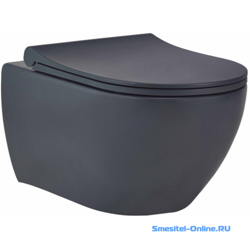 Фото Унитаз подвесной beWash Bogen 88303280 антрацит матовый, безободковый (комплект)