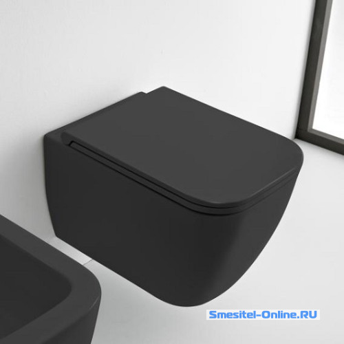 Фото Унитаз подвесной безободковый Scarabeo Teorema 5126/CL49 черный  (крышка дополнительно) 