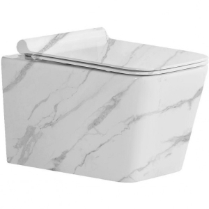 Унитаз подвесной Ceramalux 9004W белый мрамор, с сиденьем микролифт