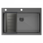 Мойка 75х51 Paulmark Kroner-Pro PM707551-GM+A405-GM вороненая сталь (с коландером)