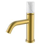 Смеситель для раковины Boheme Stick 121-MG-MR-W золото матовое, белый мрамор