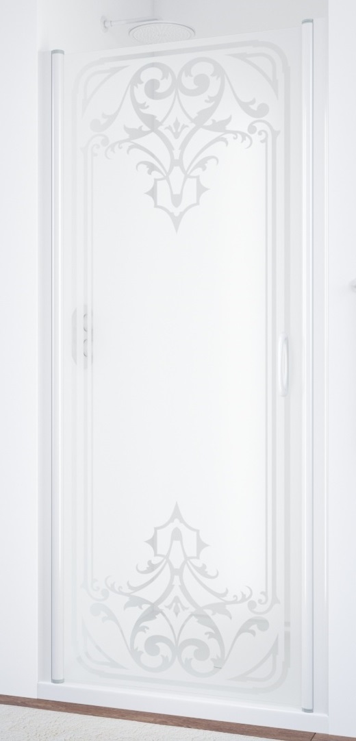 Дверь в душевой проем  EP LUX 80 01 ARTDECO D1 L профиль белый стекло стекло матовое рисунок прозрачный 