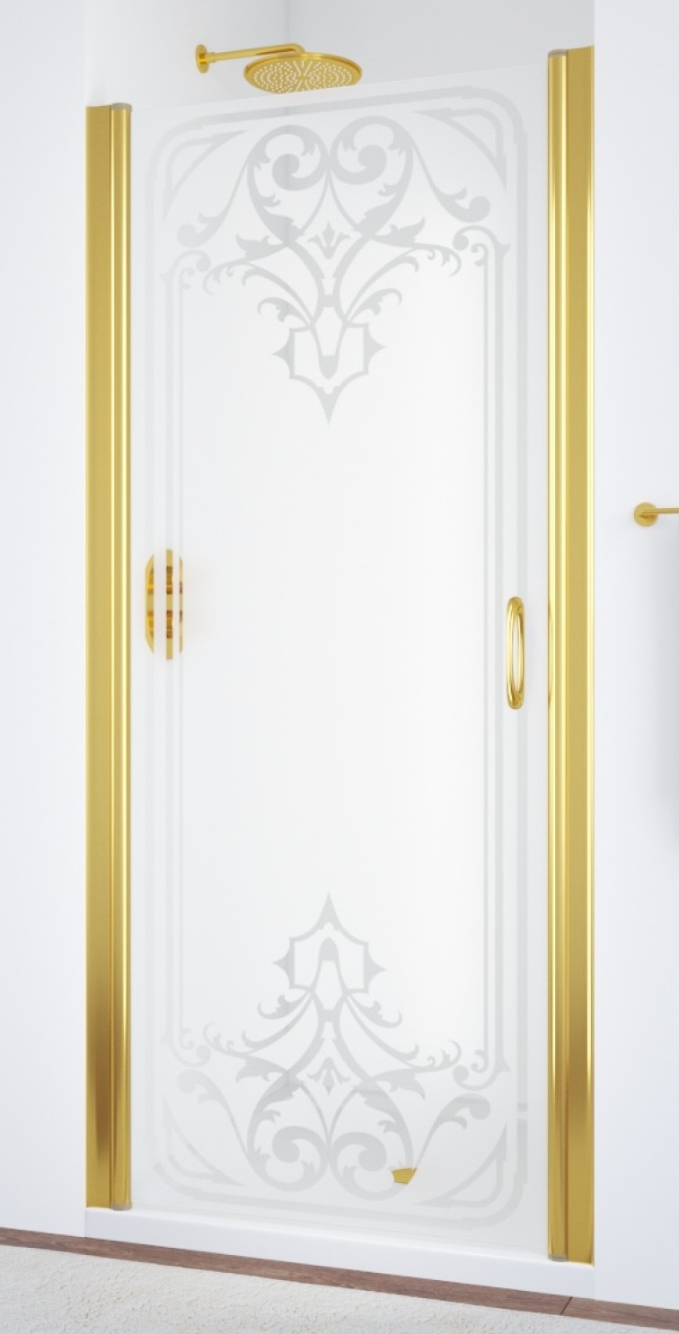 Дверь в душевой проем  EP LUX 85 09 ARTDECO D1 L профиль золото стекло стекло матовое рисунок прозрачный 