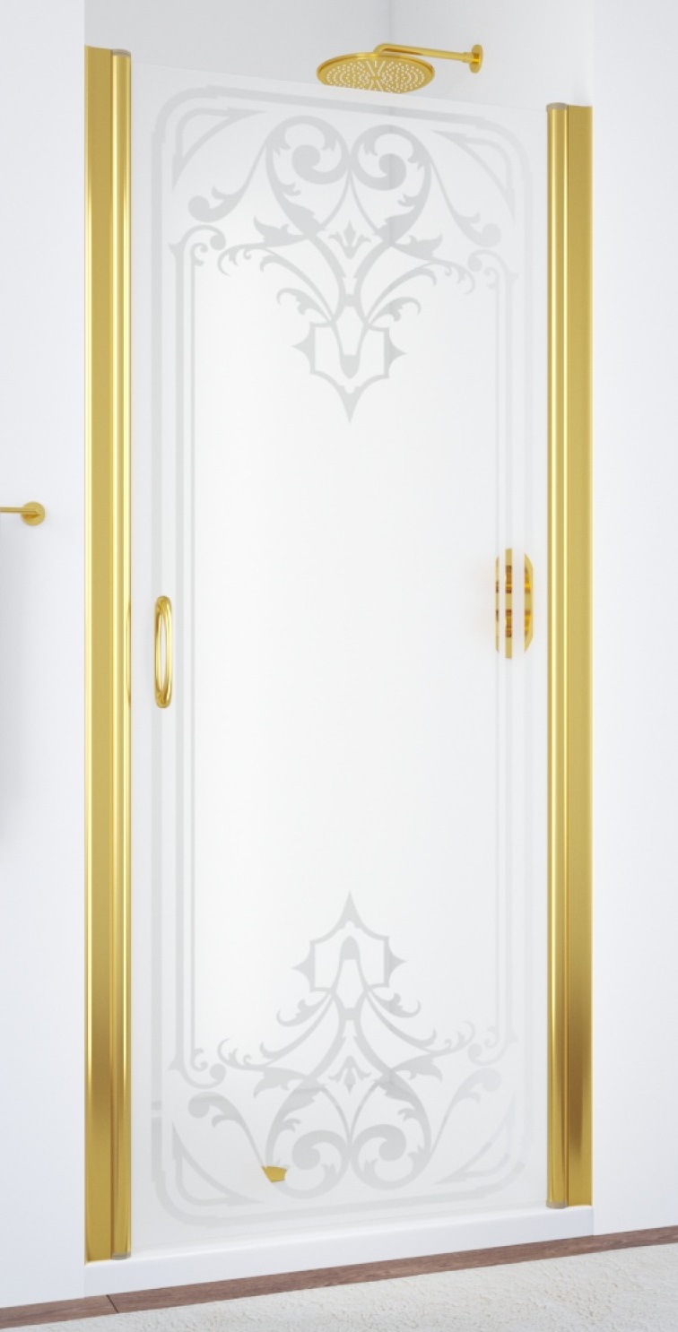 Дверь в душевой проем  EP LUX 95 09 ARTDECO D1 R профиль золото стекло стекло матовое рисунок прозрачный 