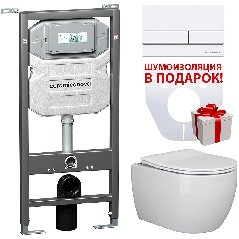 Комплект унитаза с инсталляцией Ceramica Nova Play CN3001_1002W_1000 с сиденьем микролифт 