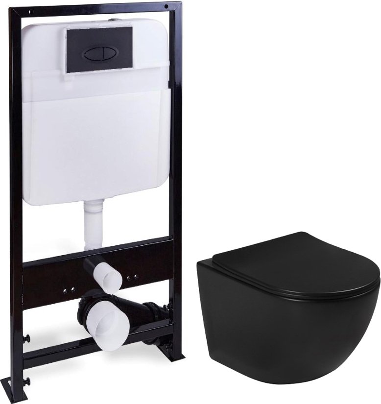 Инсталляция с унитазом и кнопкой SantiLine SL-5018MB+SL-03 черный (комплект) 