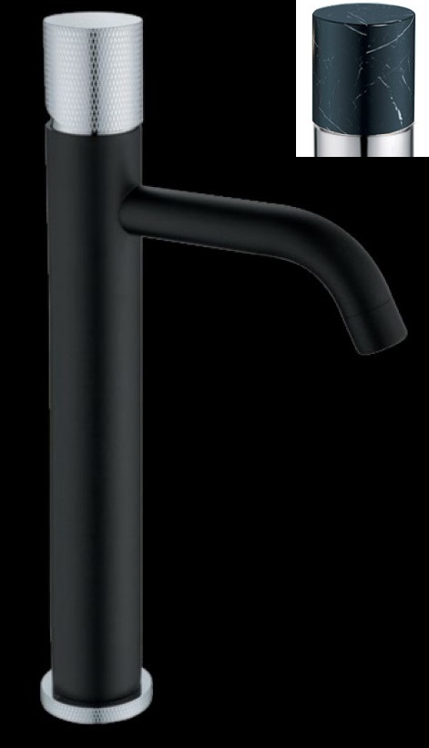  Смеситель для раковины высокий Boheme Stick Black 122-B-MR Nero (вставка хром/золото по желанию) 