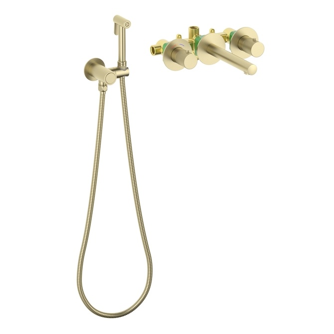 Смеситель с гигиеническим душем Timo Saona 2383/17SM золото матовое 