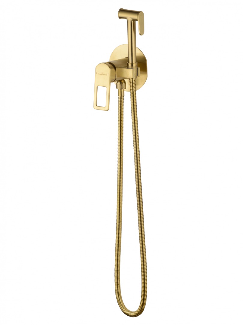 Смеситель с гигиеническим душем   Wonzon&Woghand Frame брашированное золото 